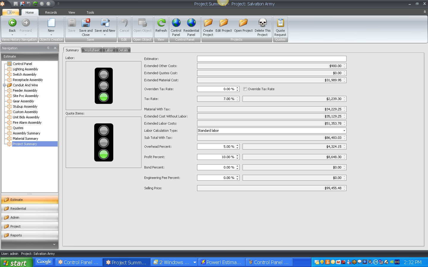 screenshot of Best Bid Electrical Estimating